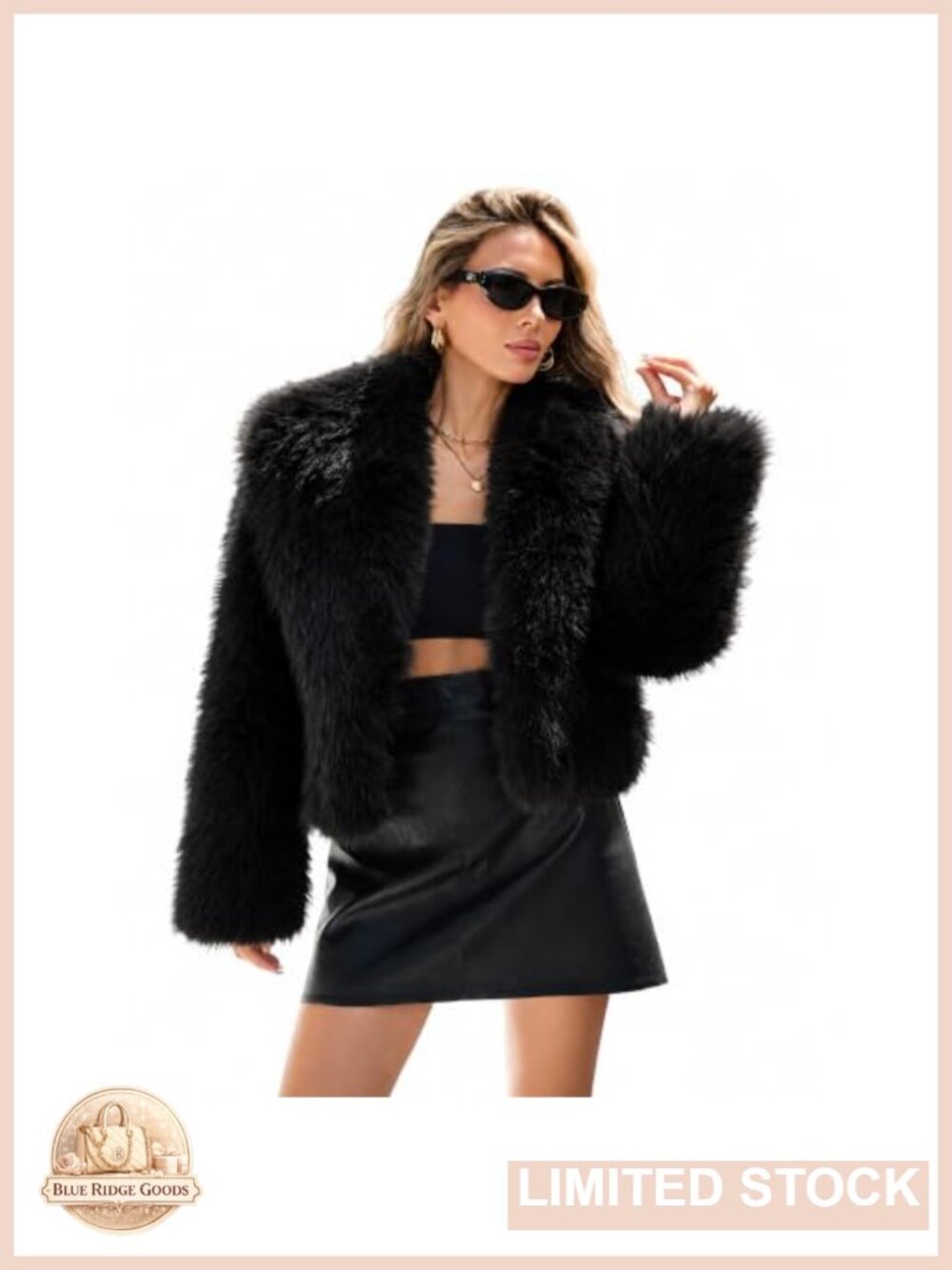 Womens Cropped Faux Fur Coat Oversized Furry Jacket